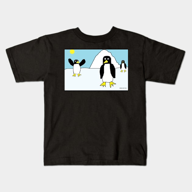 Penguin Madness Kids T-Shirt by PerseoArt